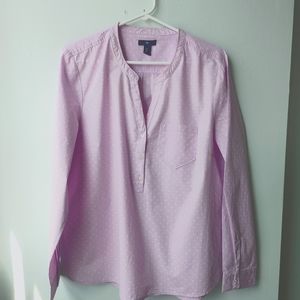 Gap Lilac Pink White Polkadot Cotton Blouse L